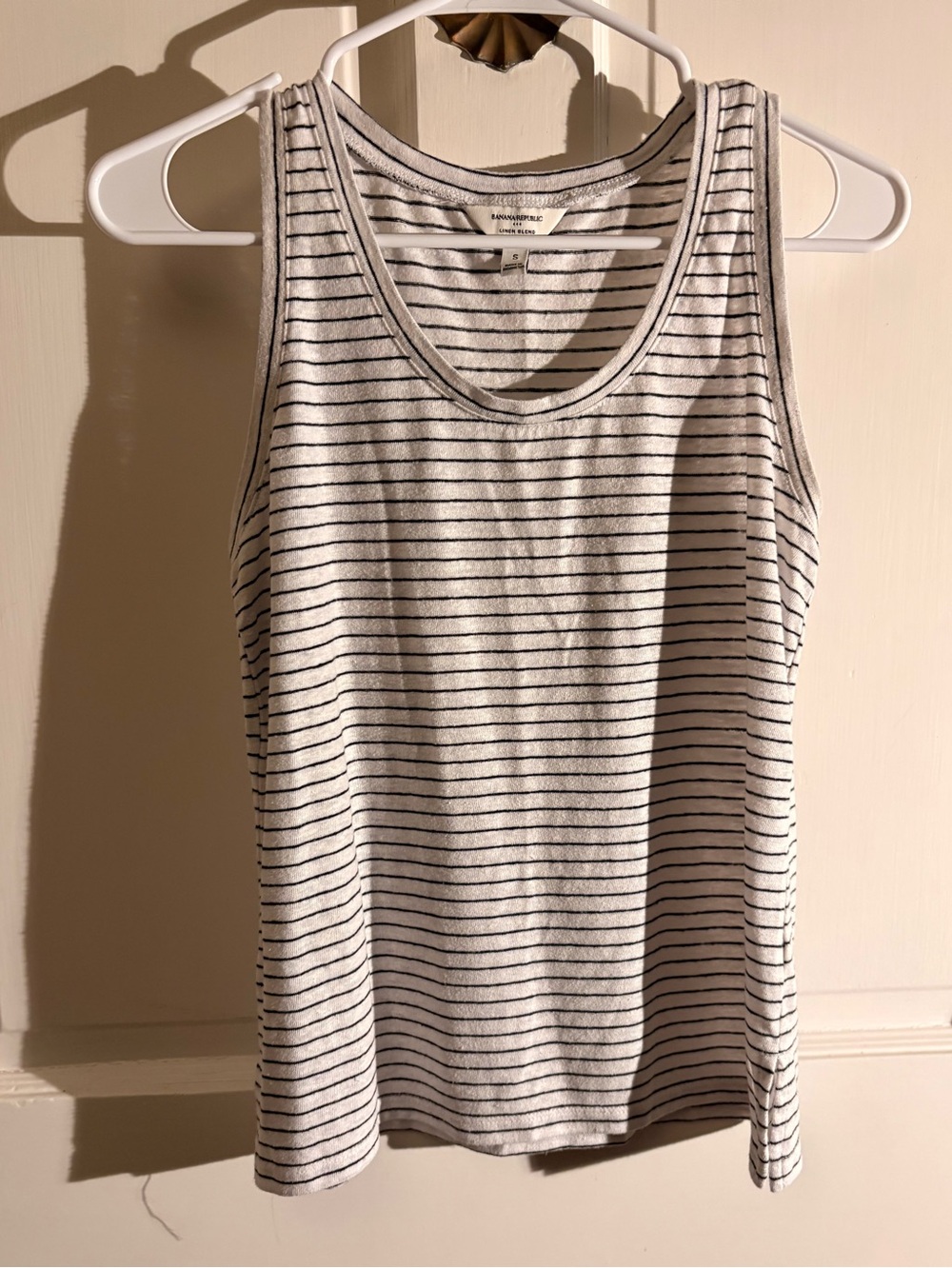 Banana Republic linen White Tank Top with Black Stripes